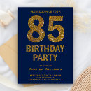 Search for gold 85th birthday invitations Blue and gold