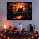Search for haunted house canvas prints Full moon