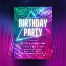 Search for neon glow disco birthday invitations Blue