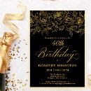Search for black rose gold 40th birthday invitations Stylish
