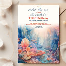 Search for under the sea 1st birthday invitations Baby girl