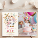 Search for floral unicorn 1st birthday invitations Pink