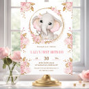 Search for pink elephant 1st birthday invitations Pink and gold