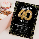 Search for cheers to 40 years invitations Black and gold