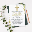 Search for greenery first communion invitations Gold cross