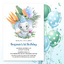 Search for elephant 1st birthday invitations Greenery