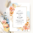 Search for peach and blue wedding invitations Watercolor floral