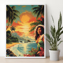 Search for vintage beach girl posters Hawaii