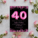 Search for black balloons 40th birthday invitations Pink