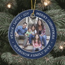 Search for blue and white christmas tree decorations Family name and year