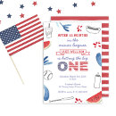 Search for baseball 1st birthday invitations Red white and blue