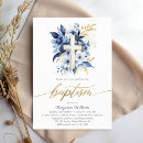 Search for navy blue christening invitations Gold cross