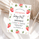 Search for berry 1st birthday invitations Strawberries and daisies