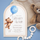Search for we can bearly wait baby shower invitations Blue balloon