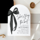 Search for black white bow bridal shower invitations Minimalist handwritten script trendy