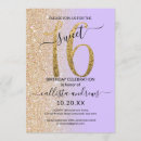 Search for lavender sweet 16 invitations Gold glitter