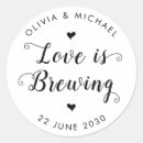Search for love is brewing wedding stickers Rustic