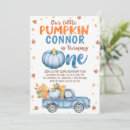 Search for our little pumpkin is turning one 1st birthday invitations Boy