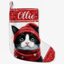 Search for black and white cat christmas stockings Red