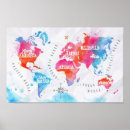 Search for pink world map posters Watercolor