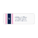 Search for pink stripes return address labels Navy blue