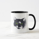 Search for white and black cat mugs Green eyes