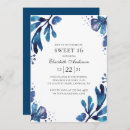 Search for navy blue floral sweet 16 invitations Botanical