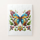 Search for stained glass flowers puzzles Butterfly
