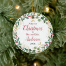 Search for red and gold christmas tree decorations Mr and mrs