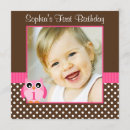 Search for pink owl birthday invitations Brown