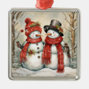 Search for snowman couple christmas tree decorations Holly and berries