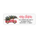 Search for red truck return address labels Brush script