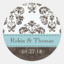 Search for blue and brown wedding stickers Damask
