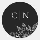 Search for floral monogram wedding stickers Black and white