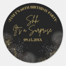 Search for surprise party seals stickers Black and gold