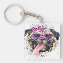 Search for cute pug key rings Watercolor