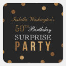 Search for surprise party stickers Black and gold