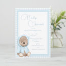 Search for blue gingham baby shower invitations Teddy bear