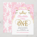 Search for princess baby girl 1st birthday invitations Pink and gold
