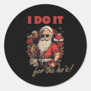 Search for humorous round stickers Santa claus