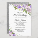 Search for purple and silver birthday invitations Glitter