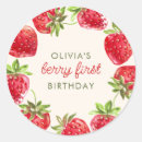 Search for strawberry watercolor stickers Girl 1st birthday