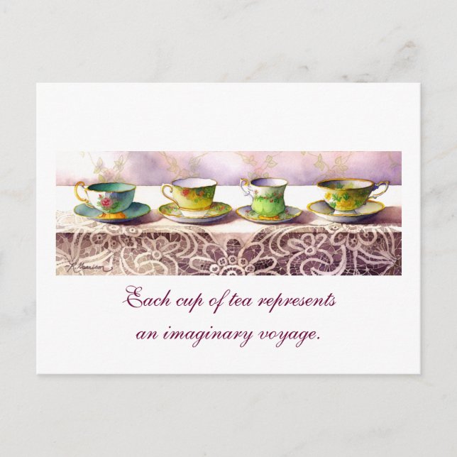 0001 Row of Teacups Catherine Douzel Postcard (Front)