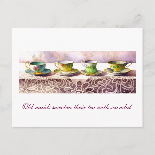 0001 Row of Teacups Josh Billings Postcard (Front)