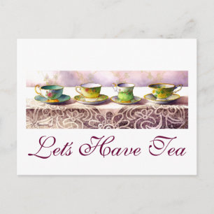 0001 Row of Teacups Postcard