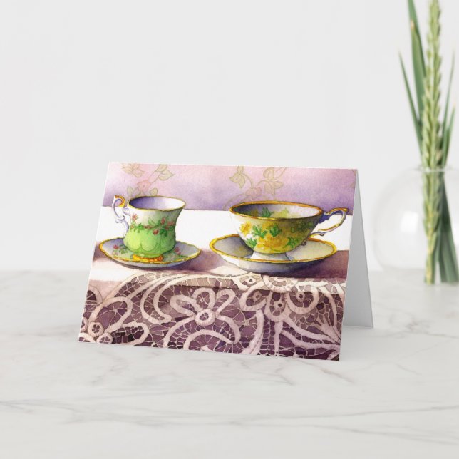 0001 Teacups on Lace Mother's Day Card (Front)