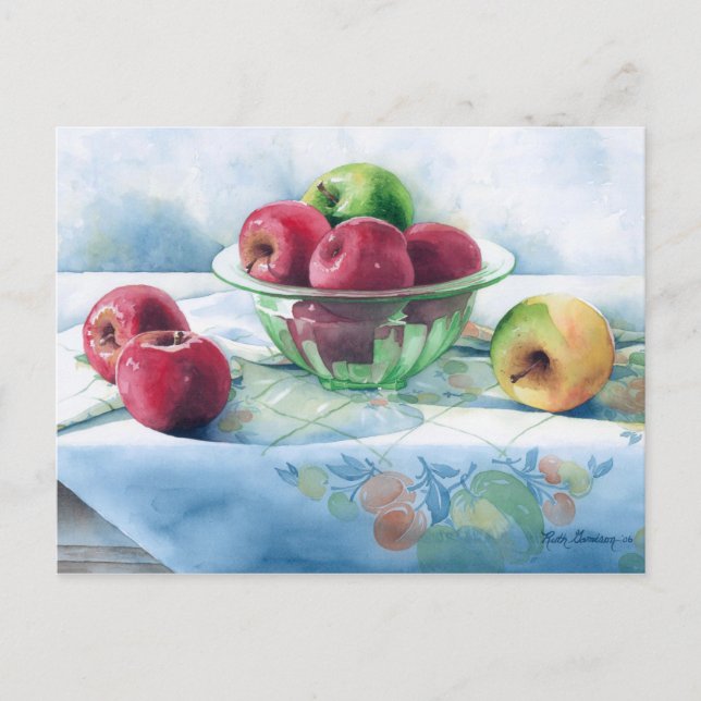 0002 Apples in Green Glass Bowl Postcard (Front)
