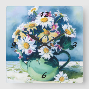0006 Daisies in Green Teapot Clock