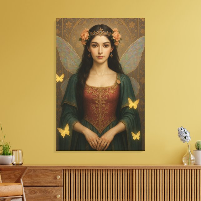 001_A fairy princess in teal green and crimson. Canvas Print (Insitu(LivingRoom))