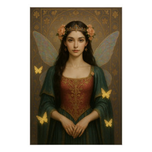 001_A fairy princess in teal green and crimson. Poster